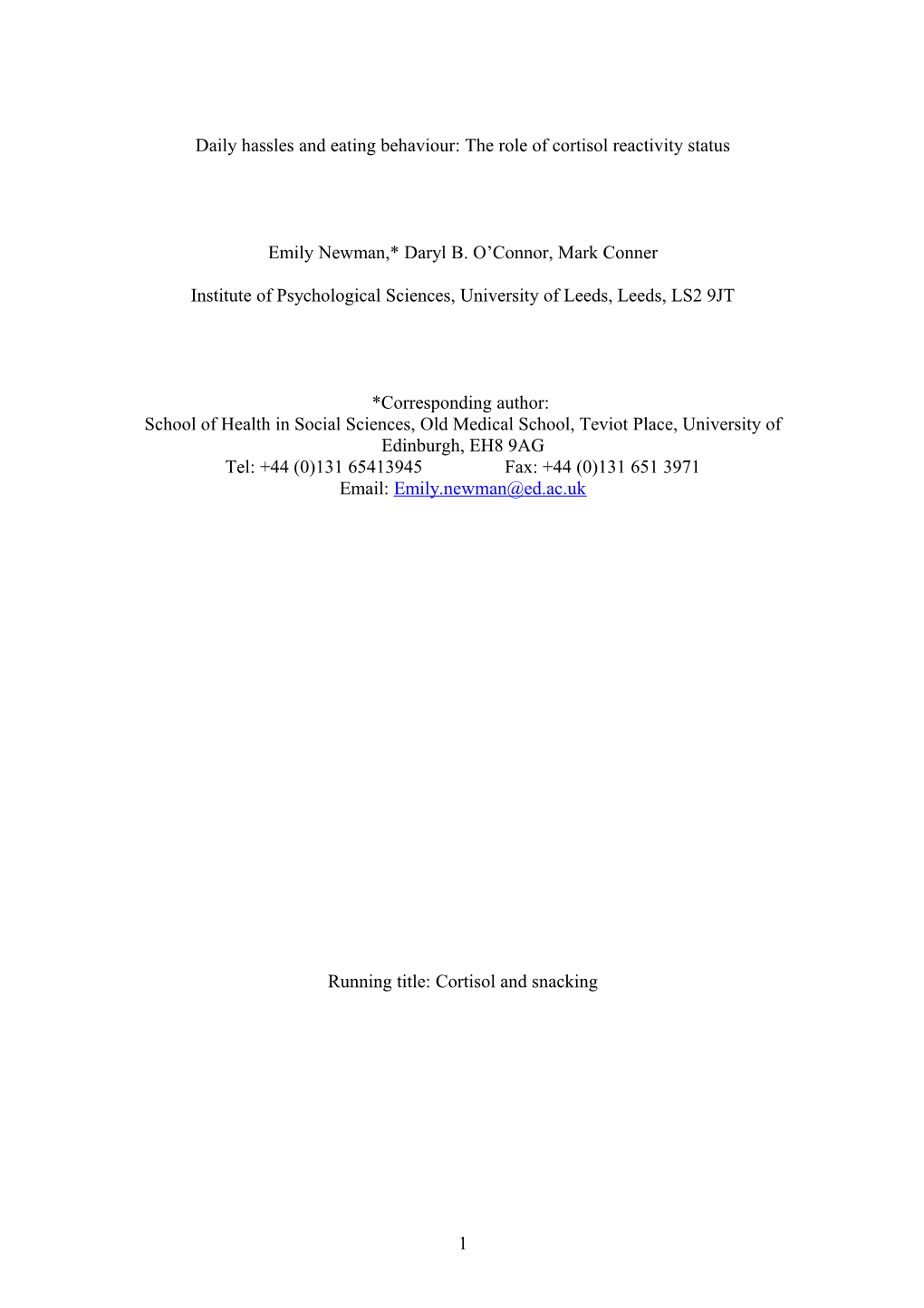 Cortisol Reactivity and Eating Response to Daily Stress