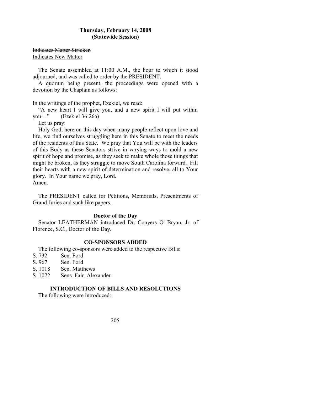 Senate Journal for Feb. 14, 2008 - South Carolina Legislature Online