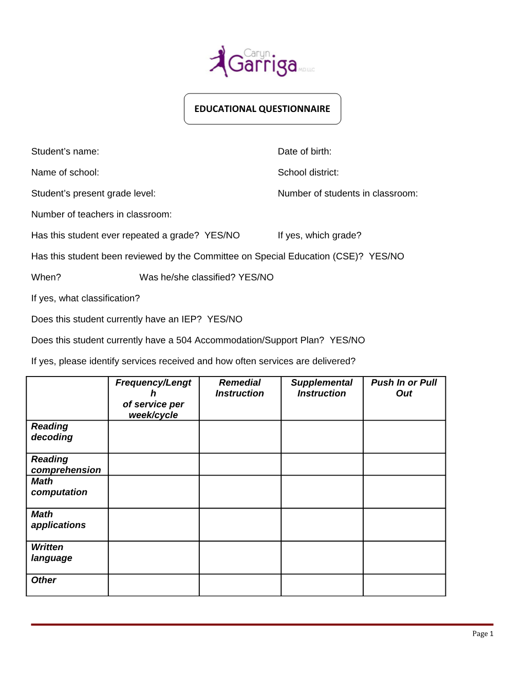 Educational Questionnaire