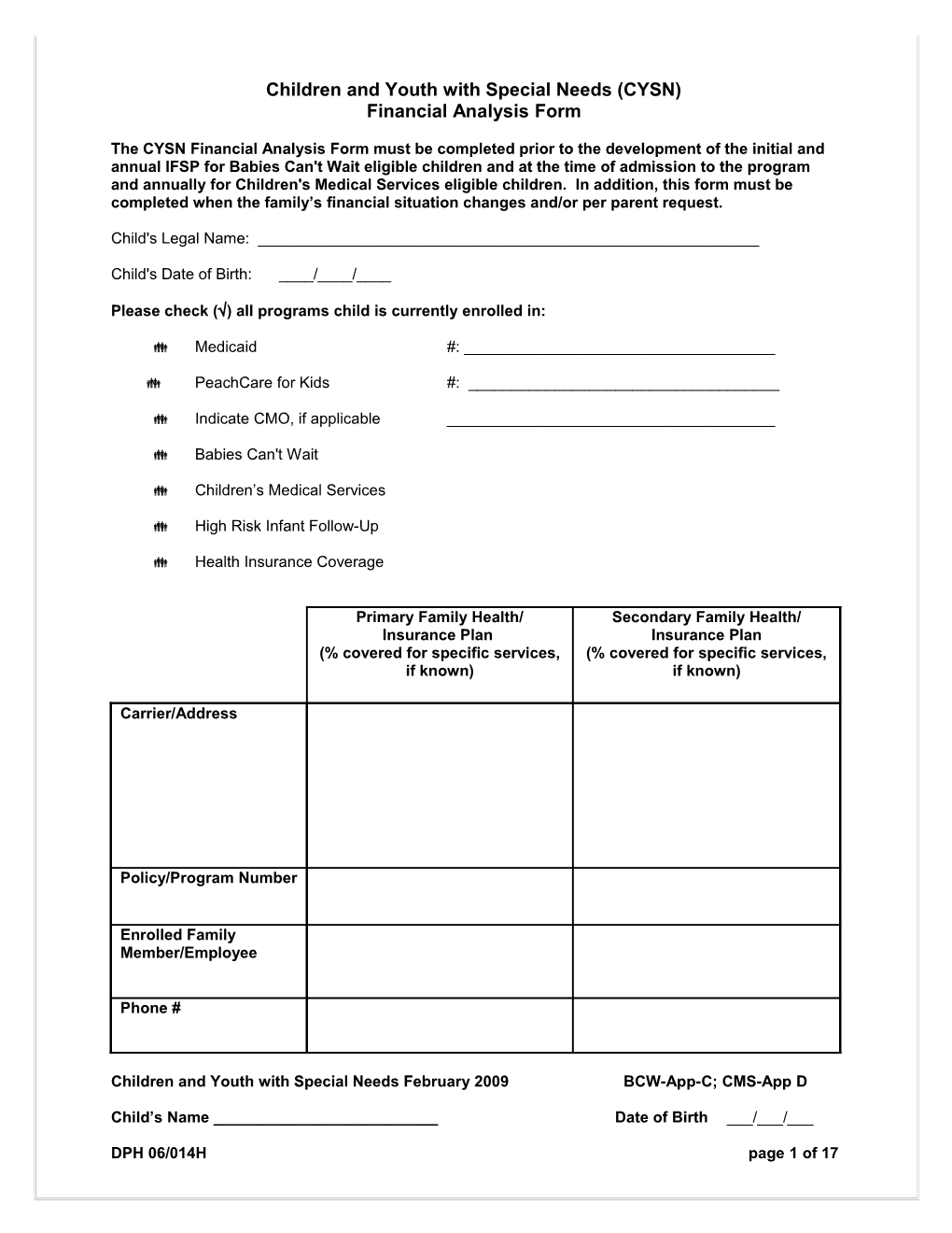 Financial Analysis for Cost Participation Application