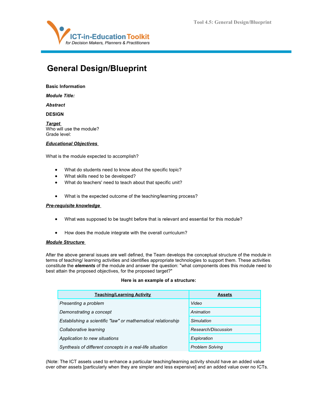 Description of ICT Intervention Scenario