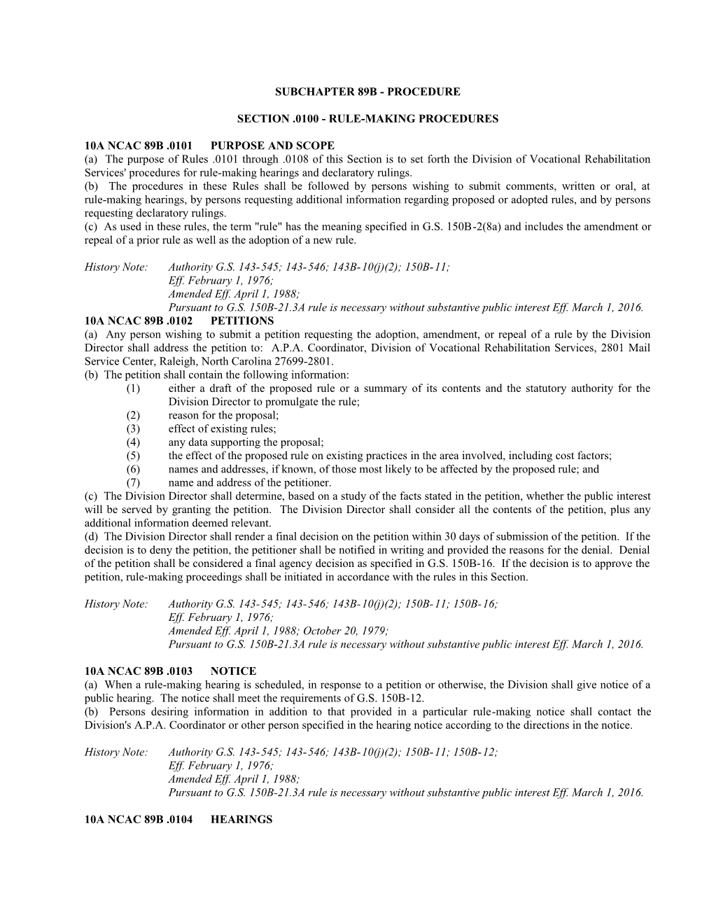 Subchapter 89B Procedure