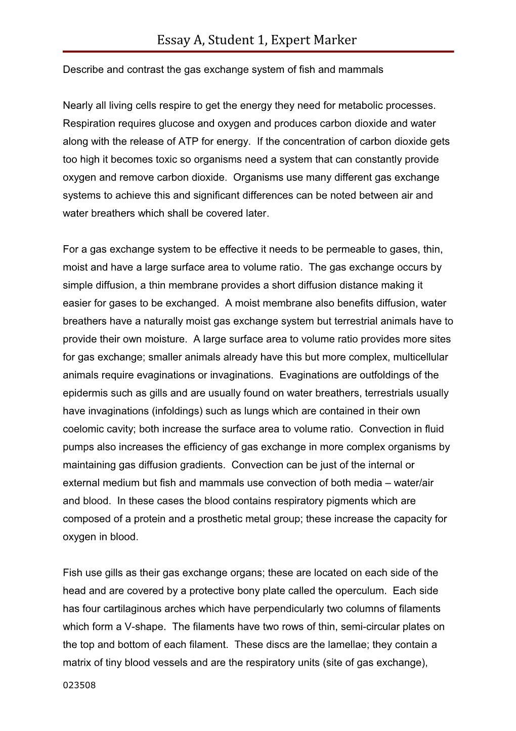 Describe and Contrast the Gas Exchange System of Fish and Mammals