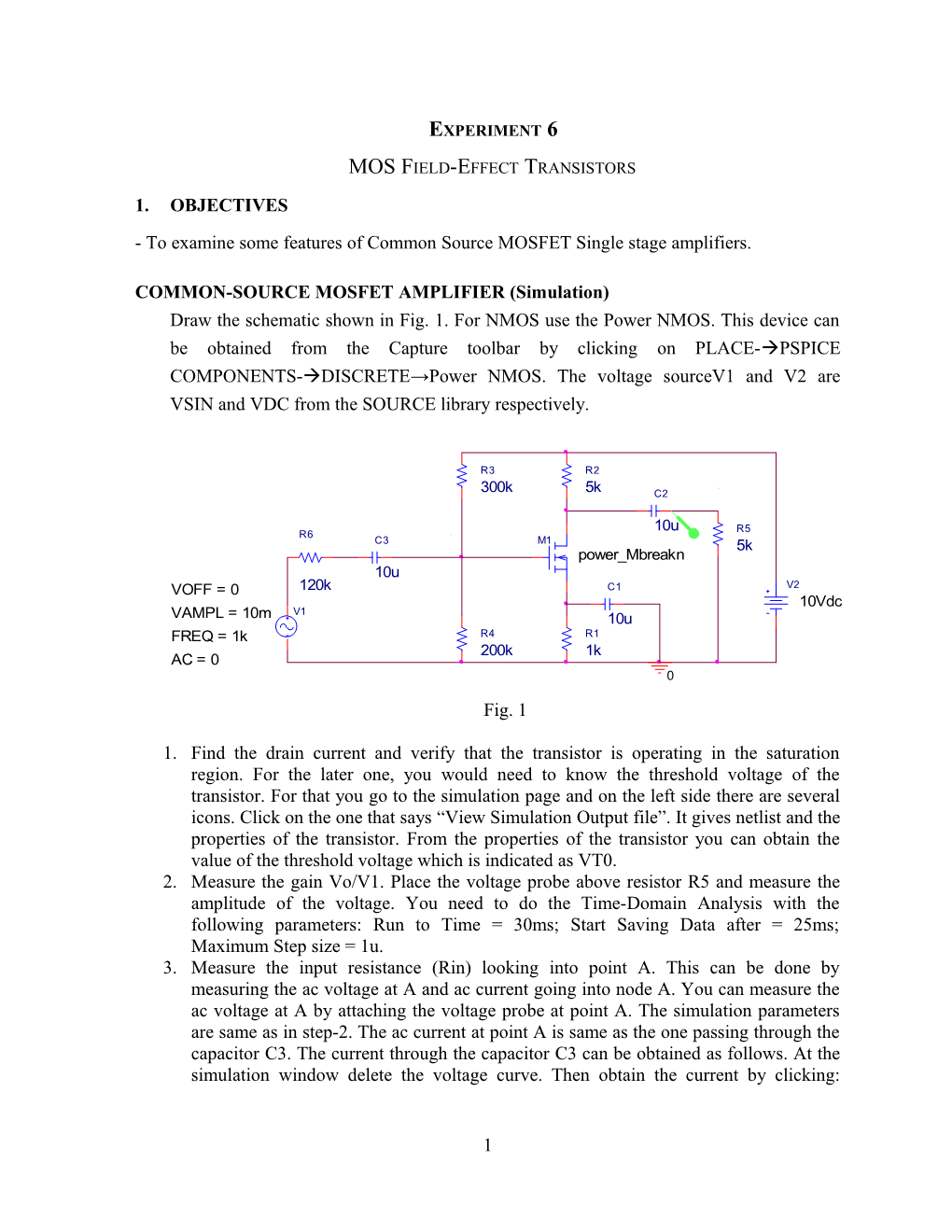 COMMON-SOURCE MOSFET AMPLIFIER (Simulation)