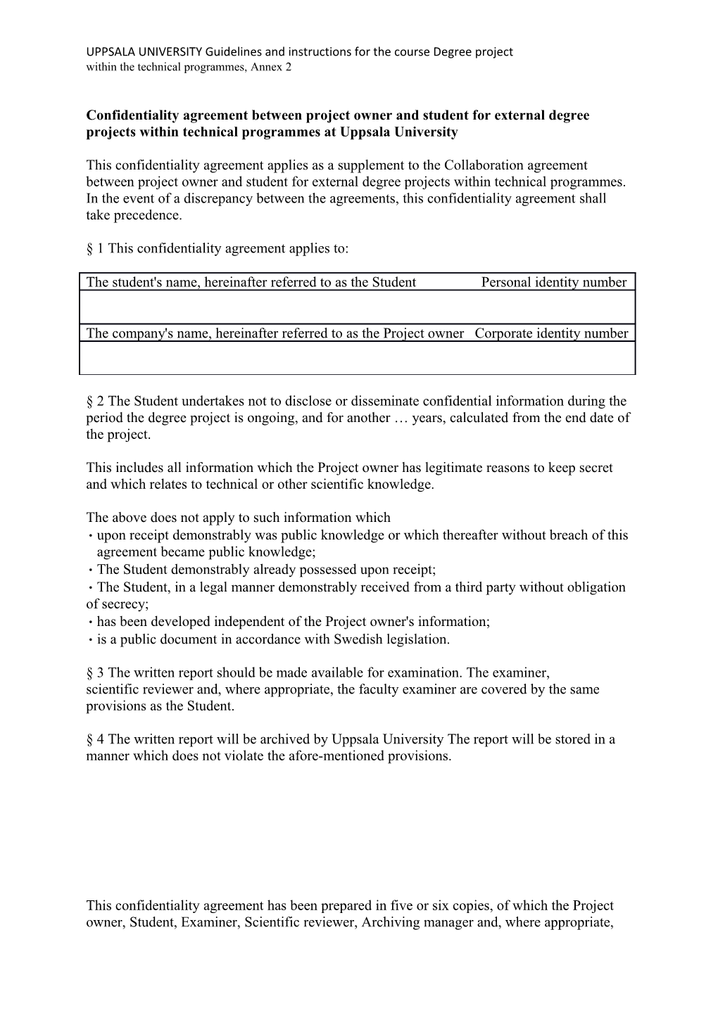 UPPSALA UNIVERSITY Guidelines and Instructions for the Course Degree Project