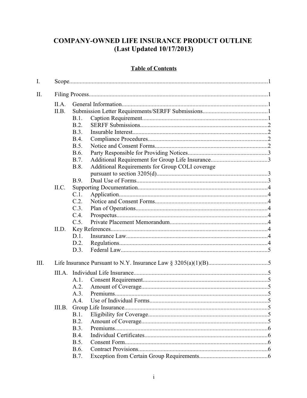 Company-Owned Life Insurance - Product Outlines