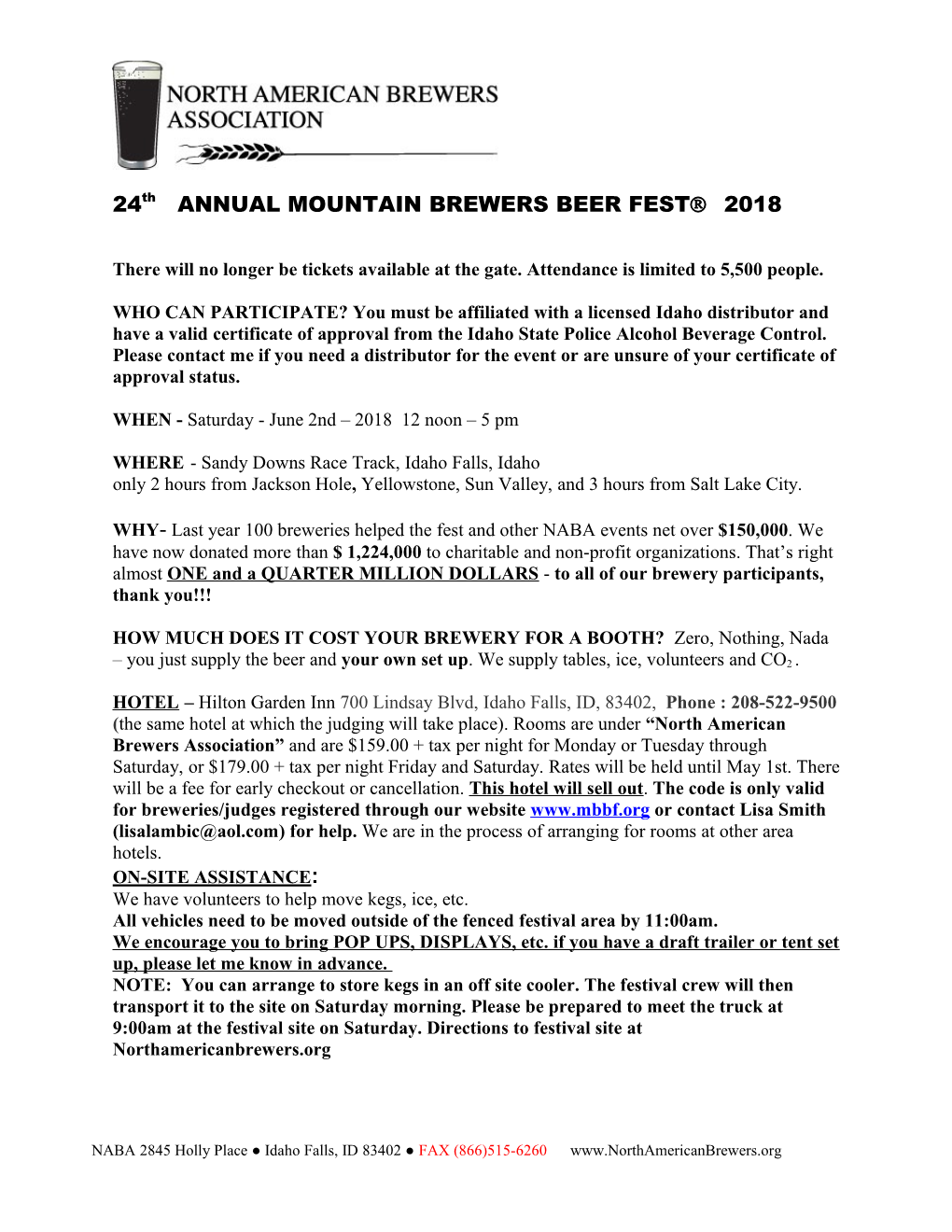 24Th ANNUAL MOUNTAIN BREWERS BEER FEST 2018