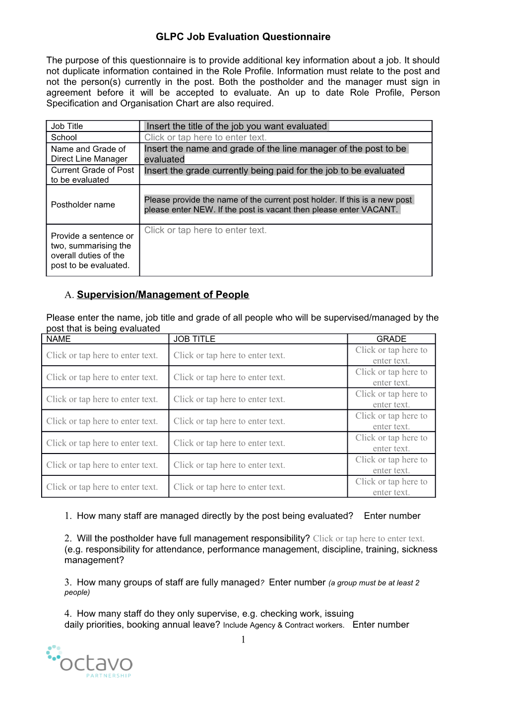 GLPC Job Evaluation Questionnaire