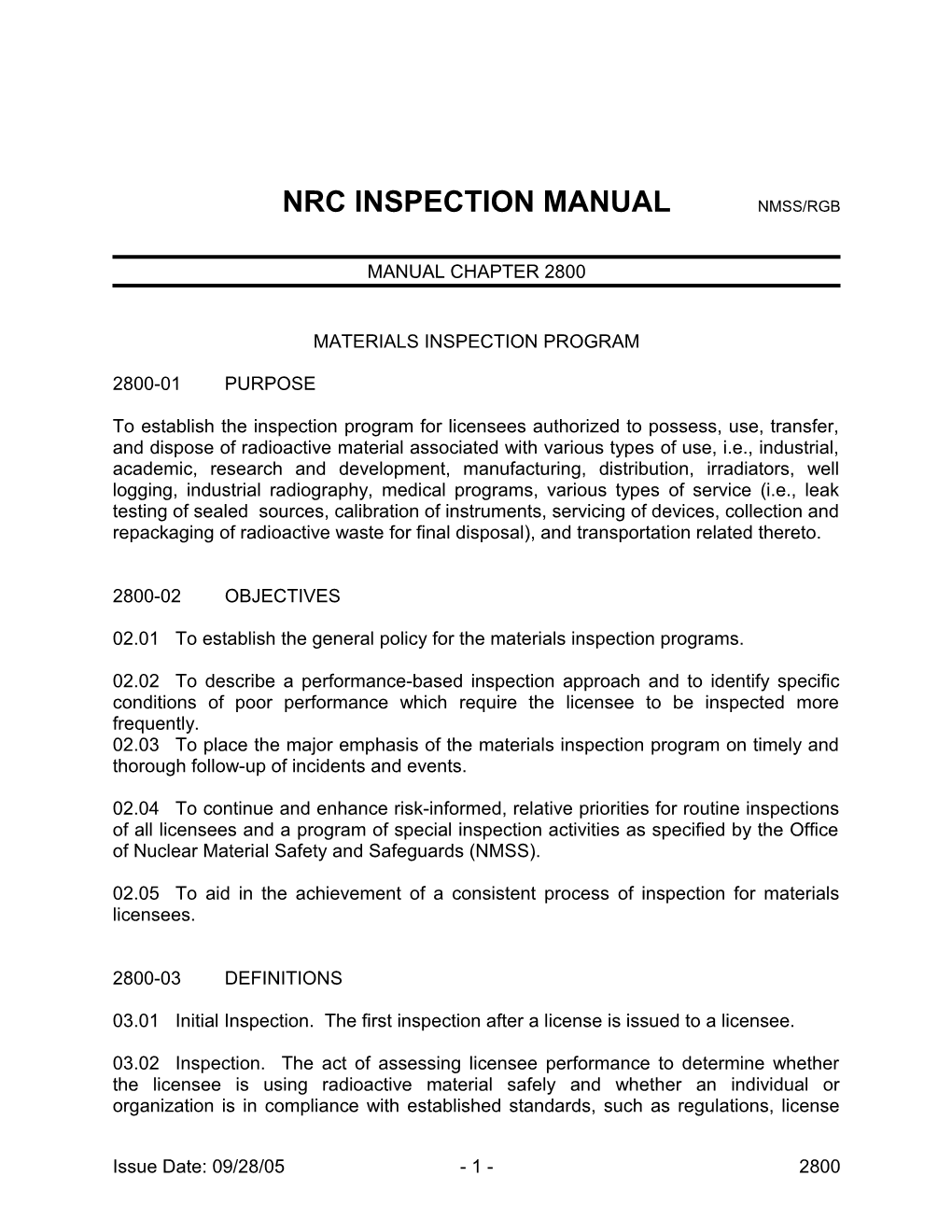 Nrc Inspection Manual Nmss/Rgb