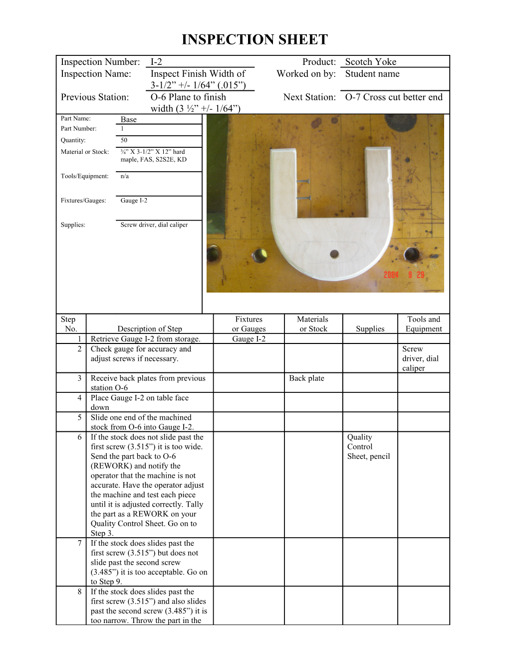 Inspection Sheet