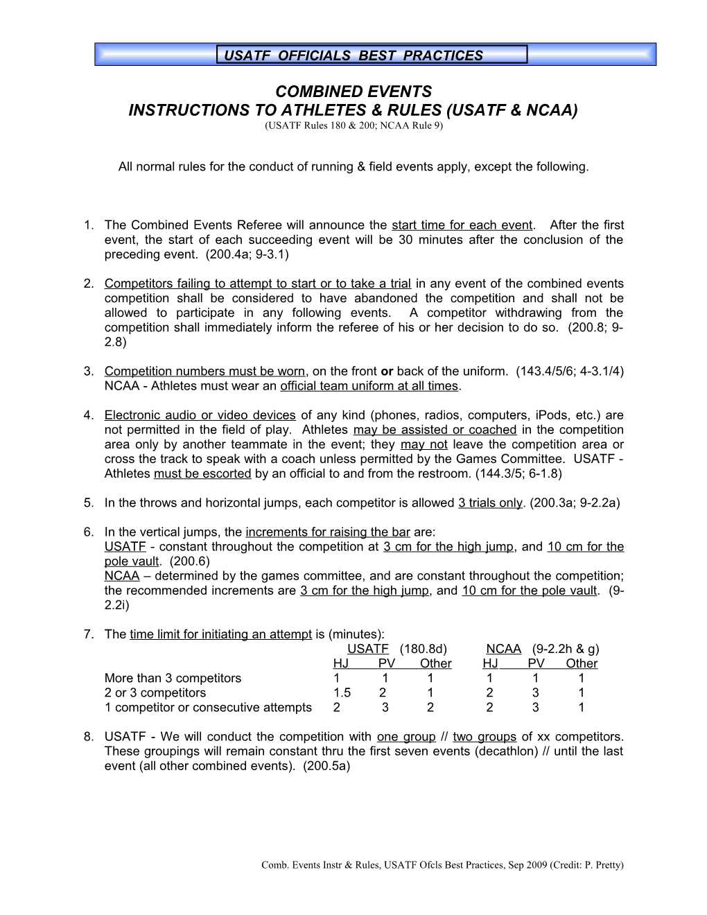 Instructions to Athletesrules(Usatf &Ncaa)