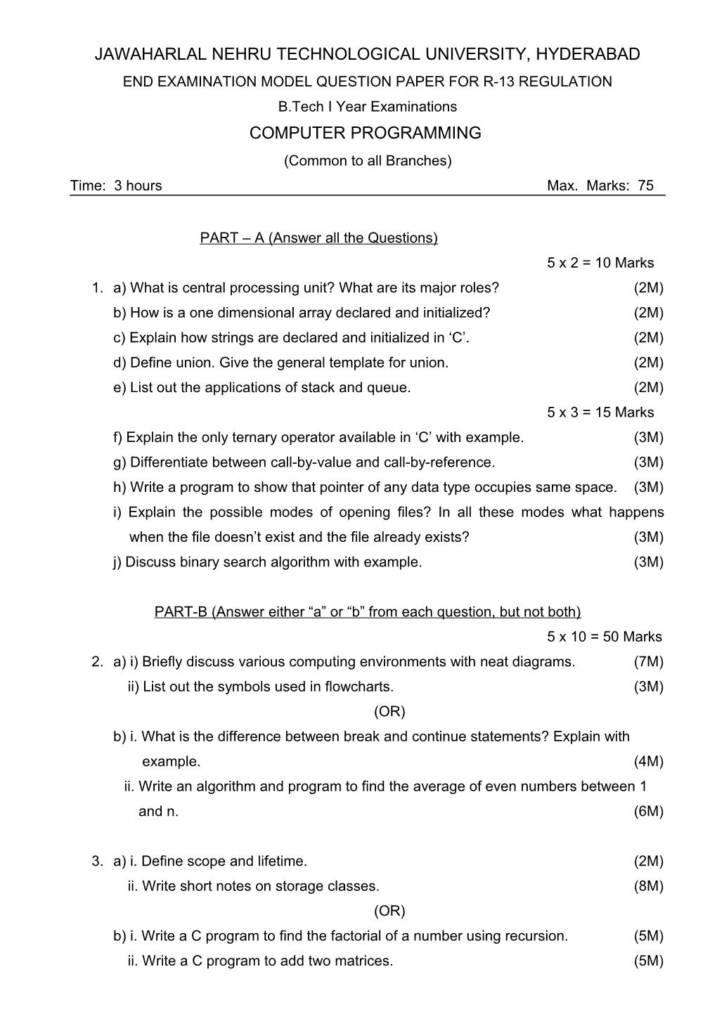 End Examination Question Paper Pattern for R13 Regulation