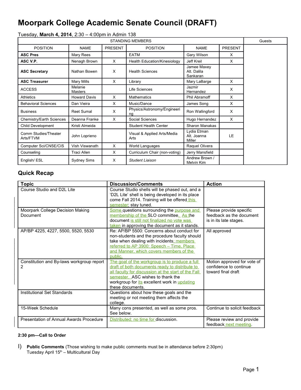 Moorpark College Academic Senate Council (DRAFT)