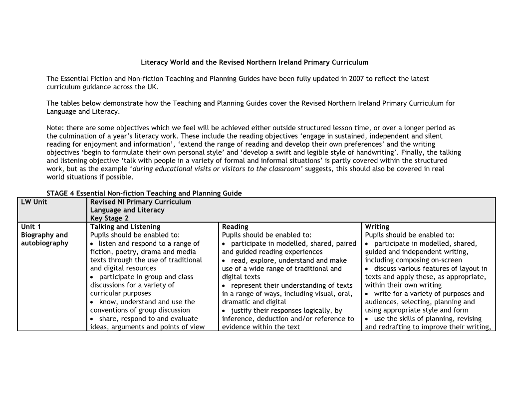 Literacy World and the Revised Northern Ireland Primary Curriculum