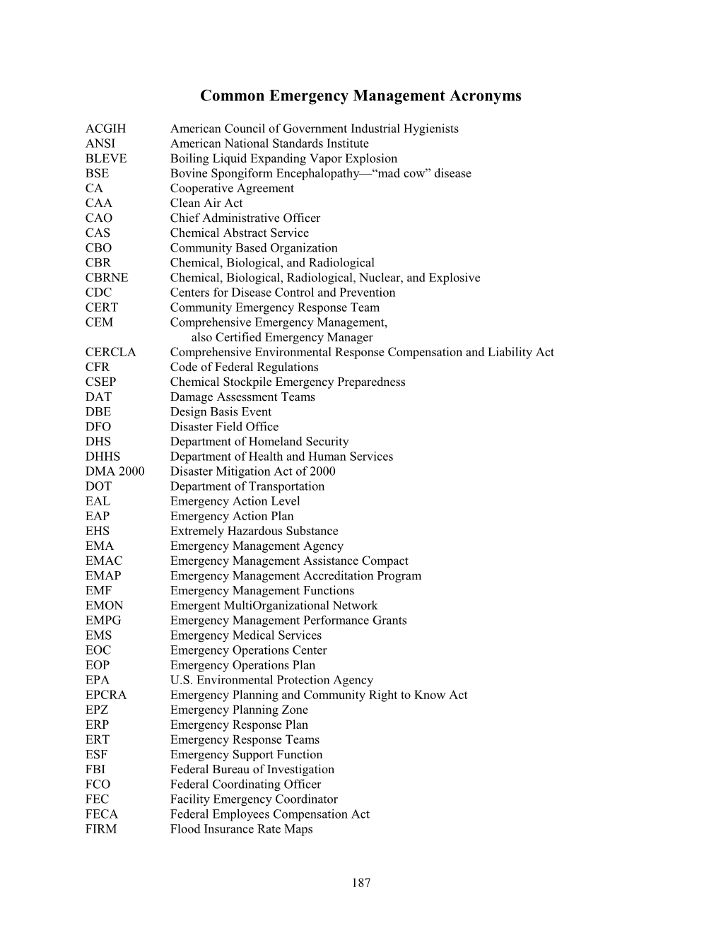 Common Emergency Management Acronyms