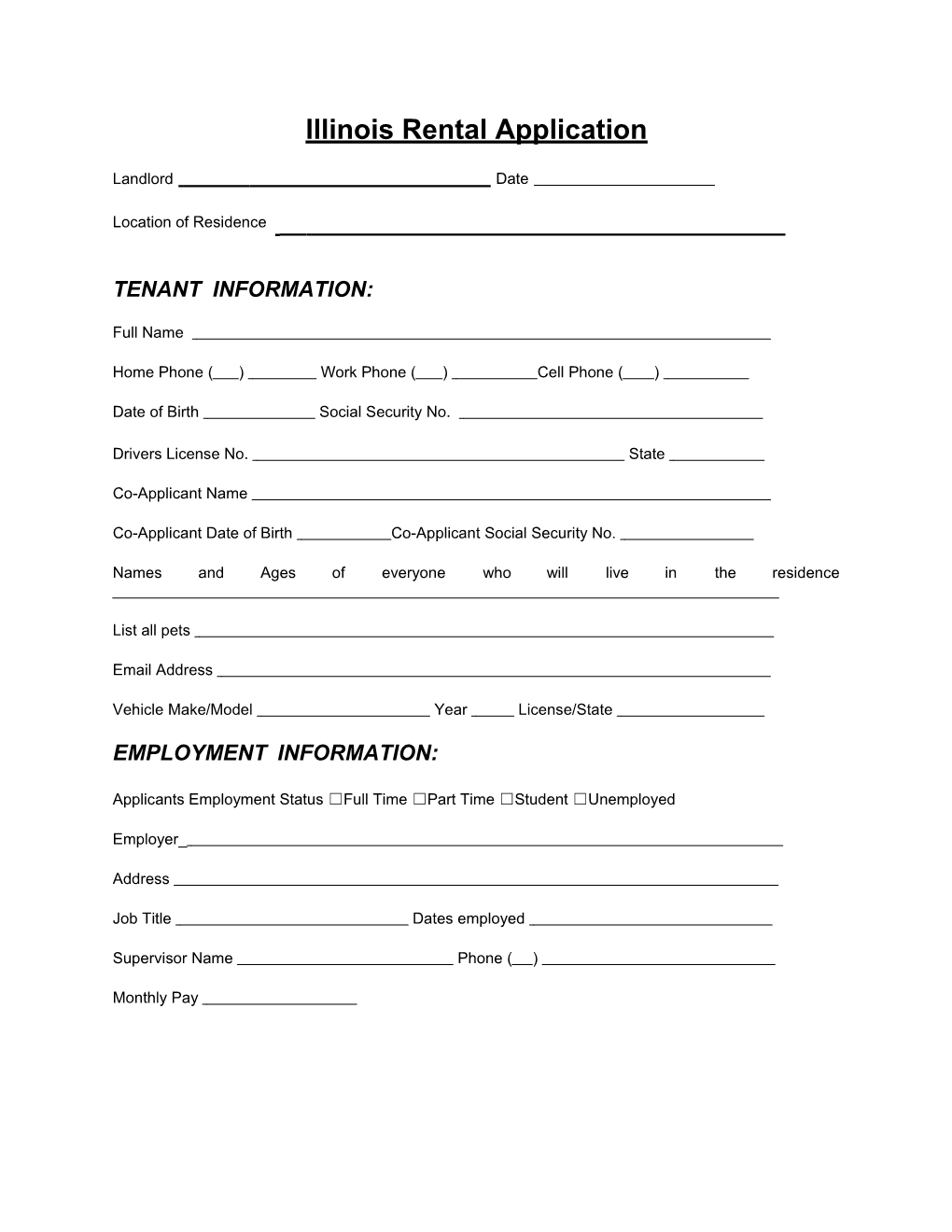 Illinois Rental Application