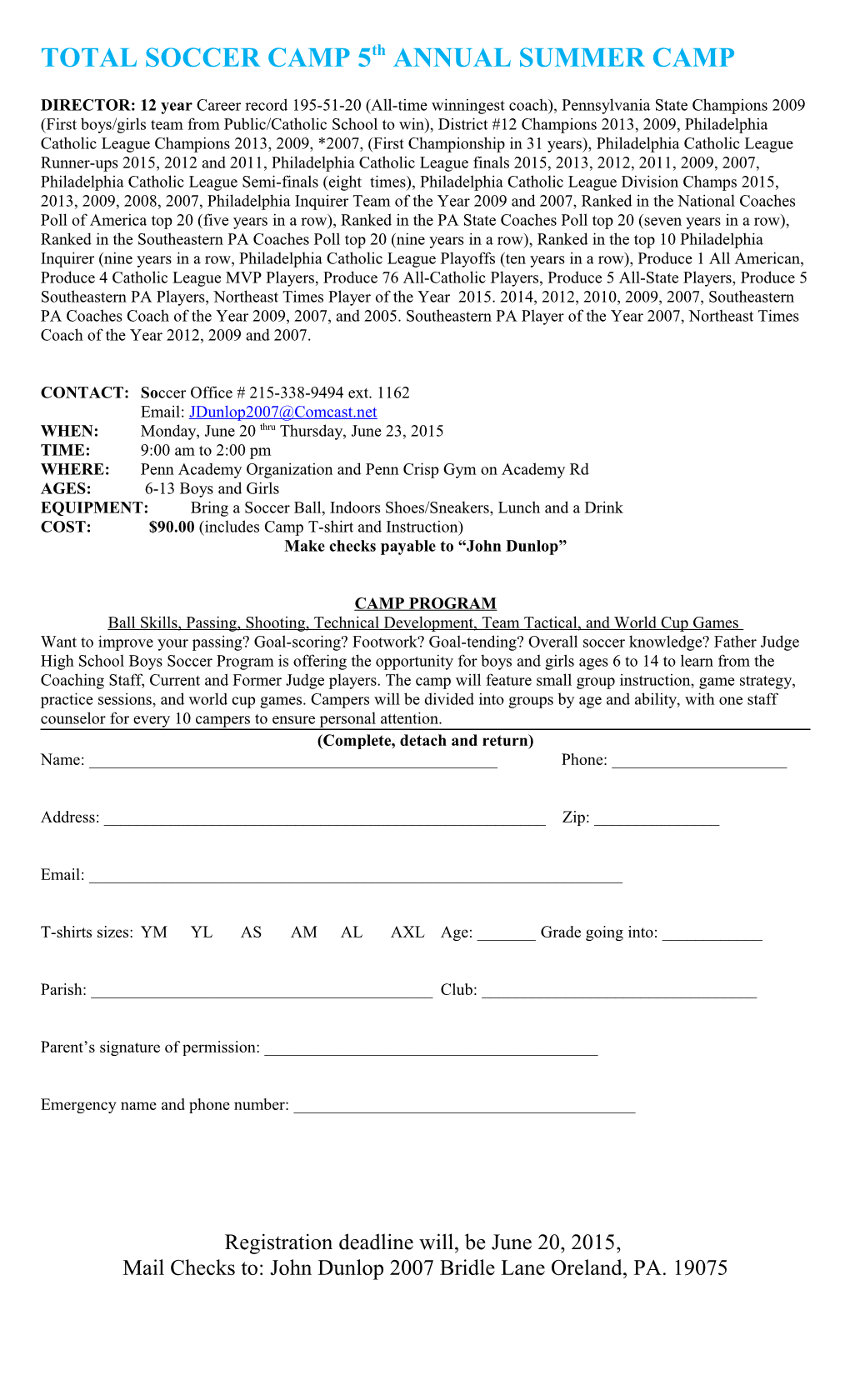 3Rd Annual Summer Soccer Camp