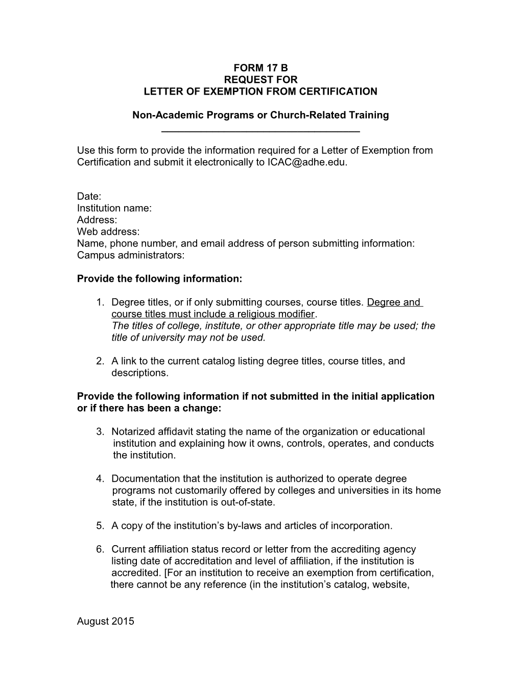 Letter of Exemption from Certification