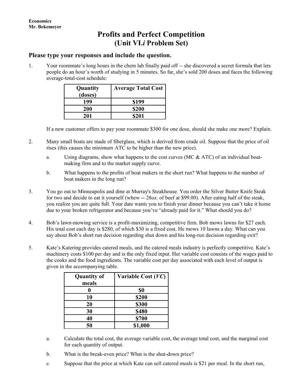 Profits and Perfect Competition