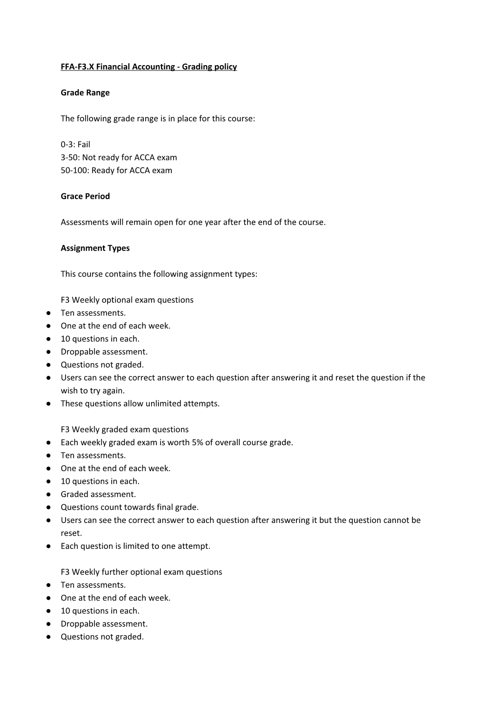 FFA-F3.X Financial Accounting - Grading Policy