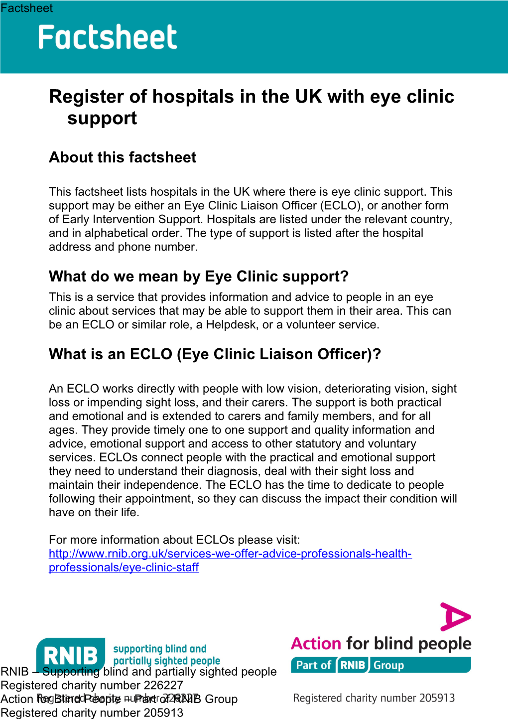 Register of Hospitals in the UK with Eye Clinic Support