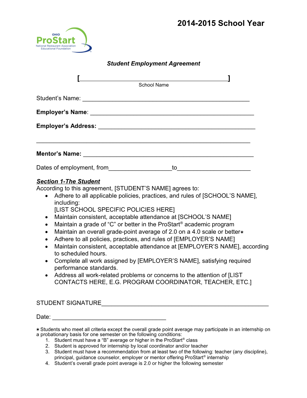 Student Employment Agreement