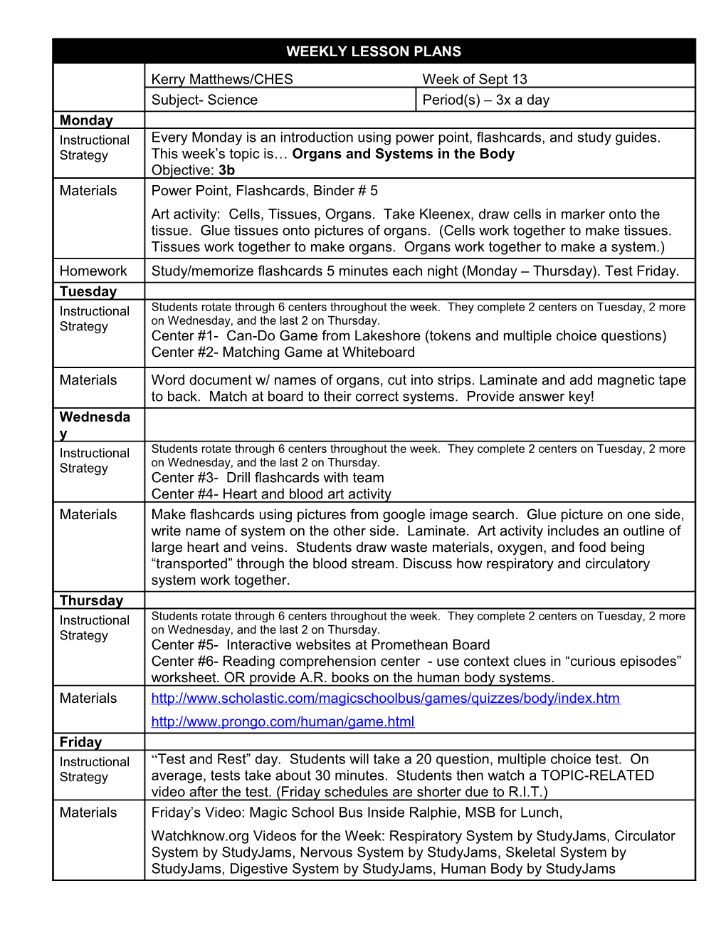 Chicago Public Schools Lesson Plan