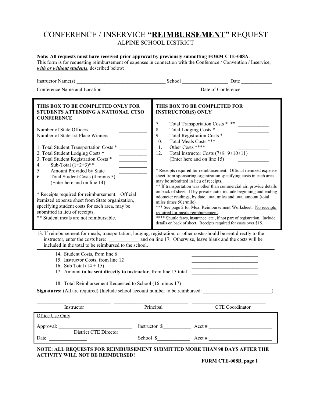 Conference / Inservice Reimbursement Request