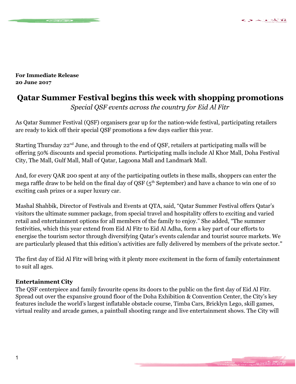 Qatar Summer Festival Begins This Week with Shopping Promotions
