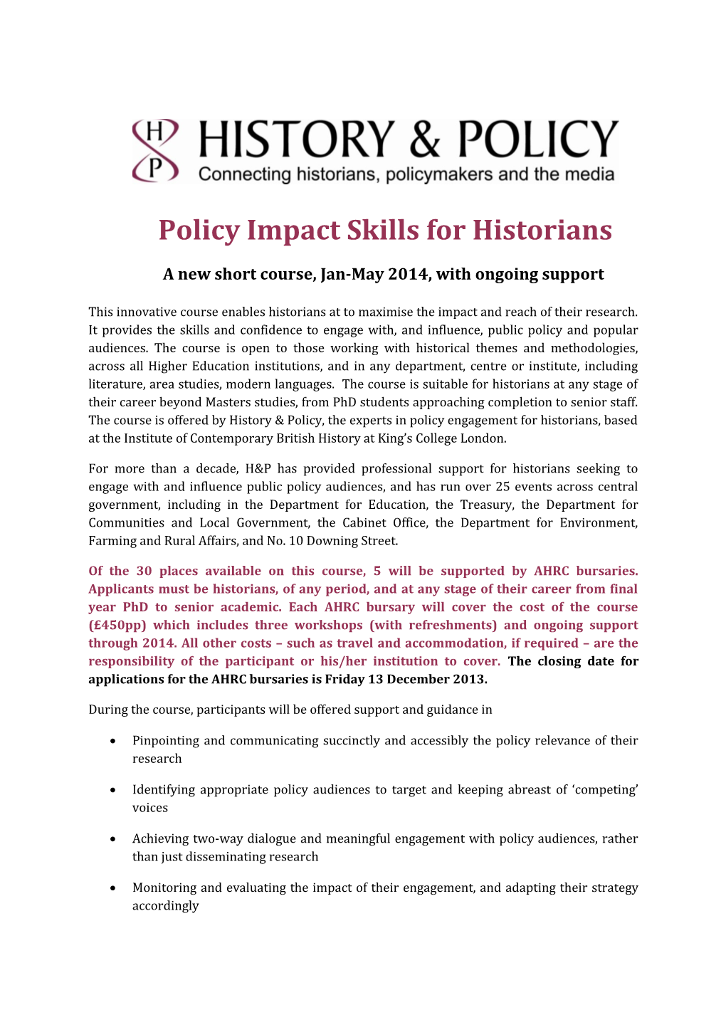 Policy Impact Skills for Historians