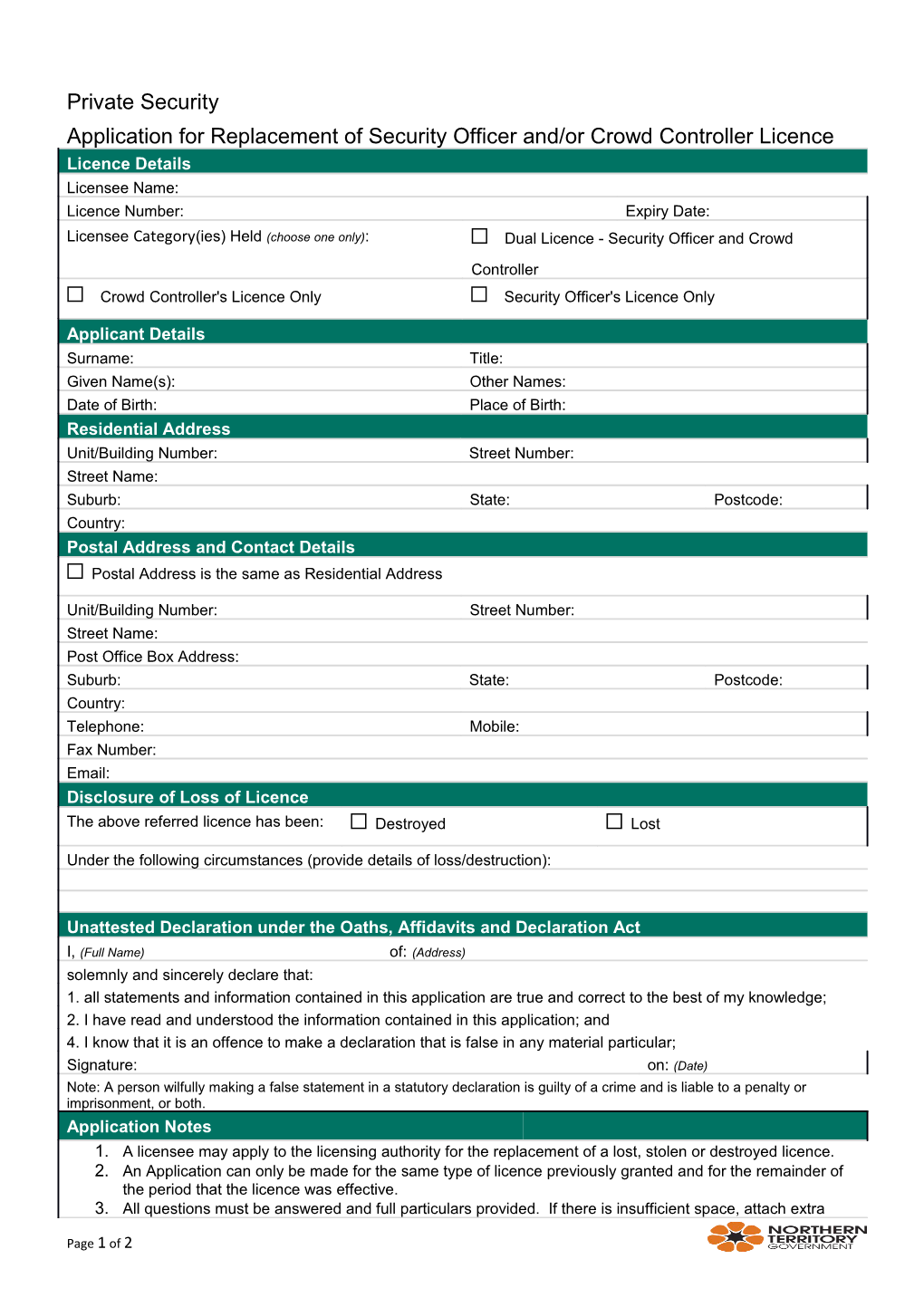 Application for Replacement of Security Off Crowd Controller