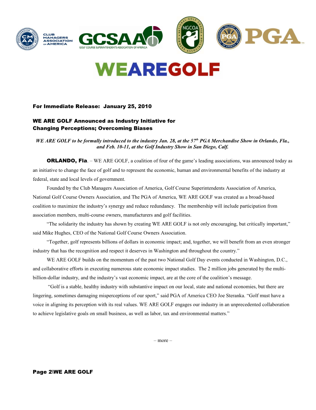 WE ARE GOLF Announced As Industry Initiative For