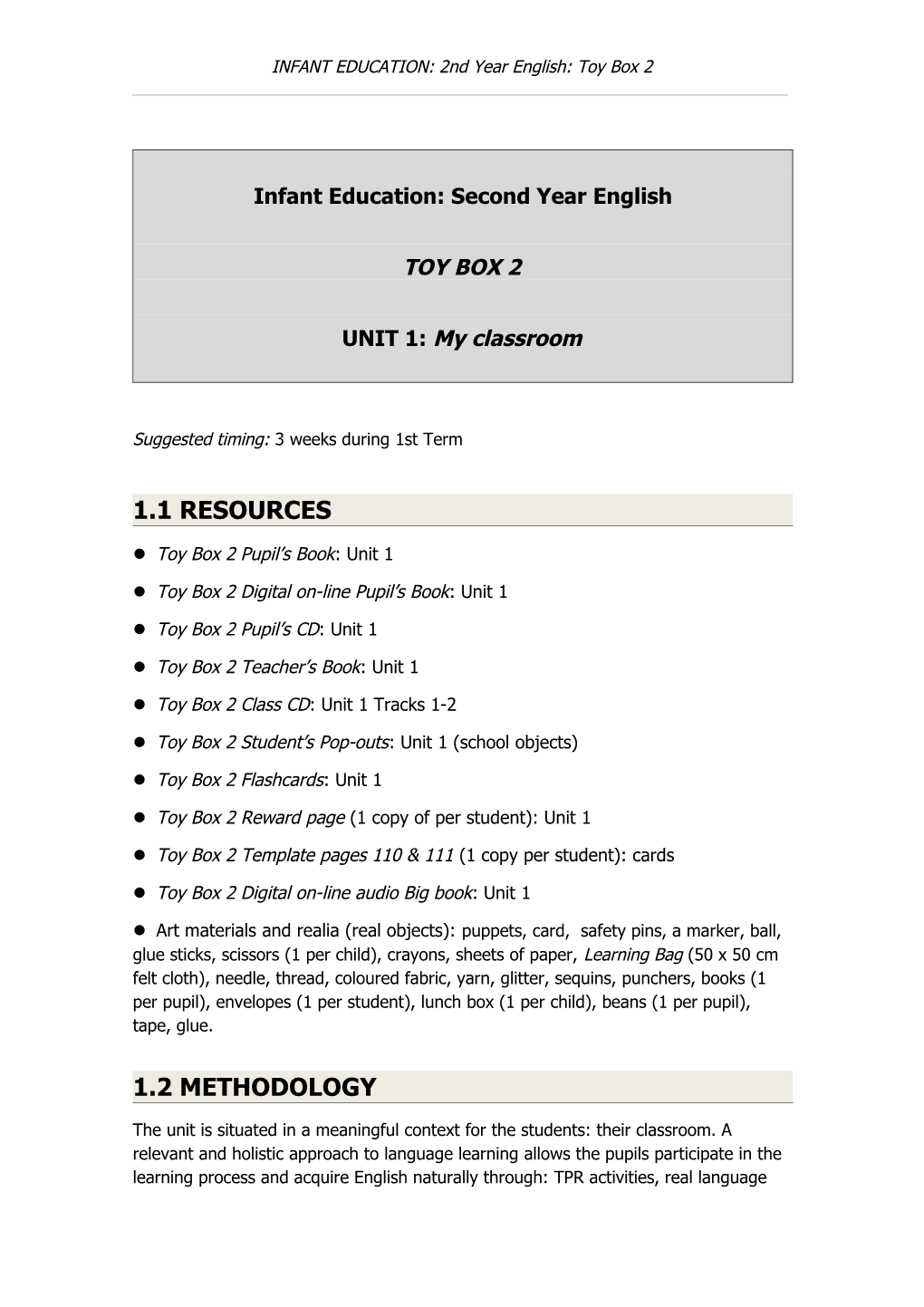 INFANT EDUCATION: 2Ndyear English: Toy Box 2