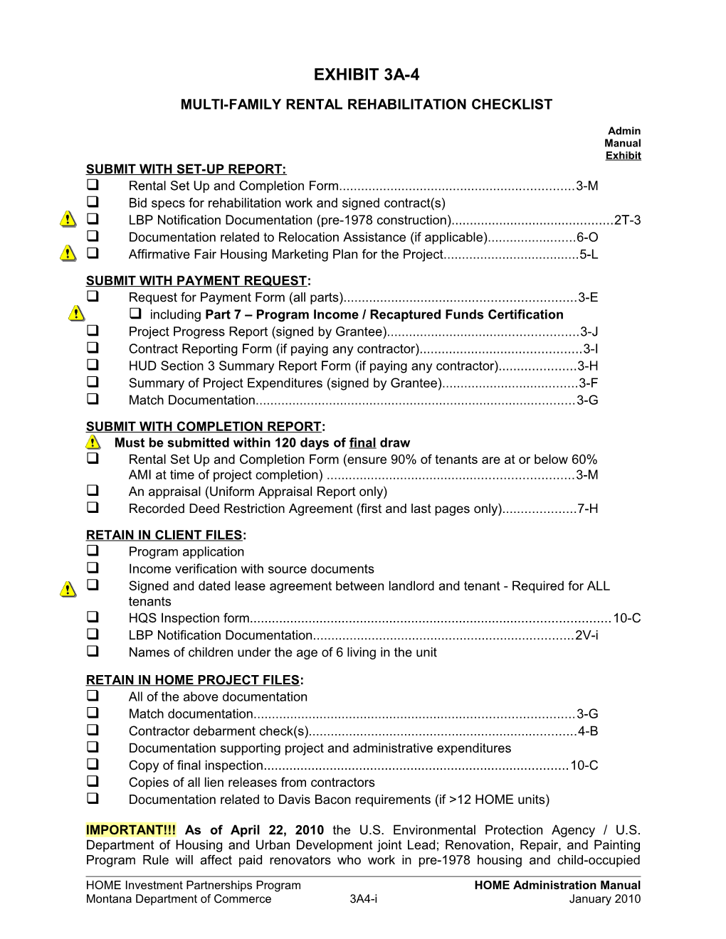 Multi-Family Rental Rehabilitation Checklist