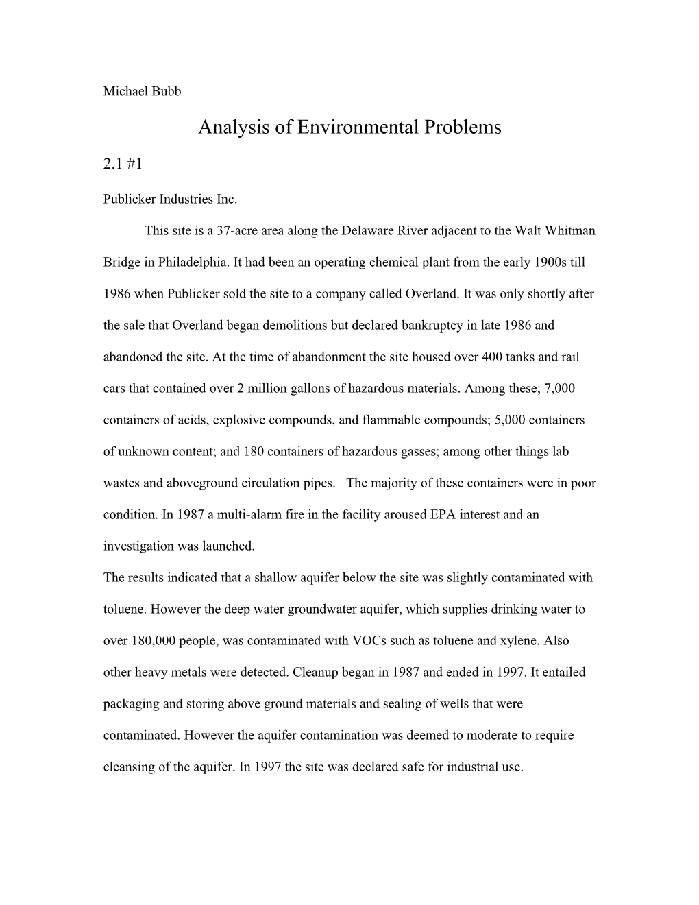 Analysis of Environmental Problems