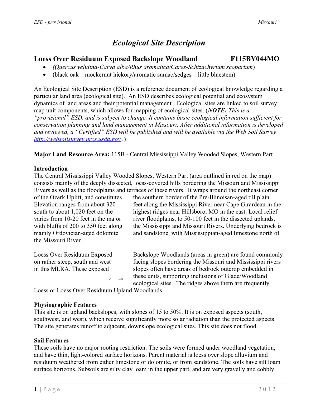 Loess Over Residuum Exposed Backslope Woodland F115BY044MO