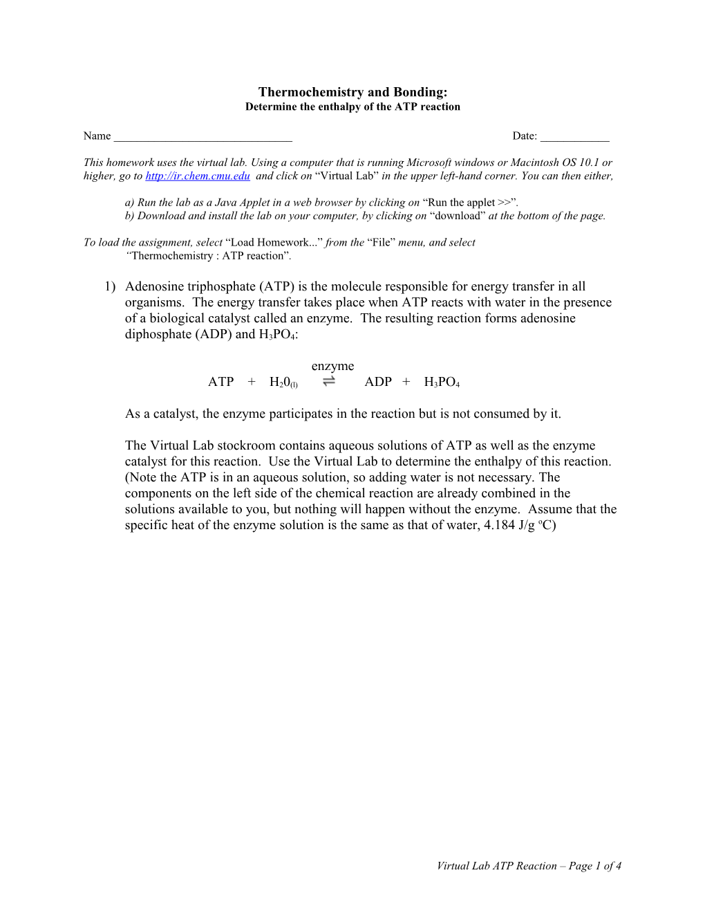 Determine the Enthalpy of the ATP Reaction