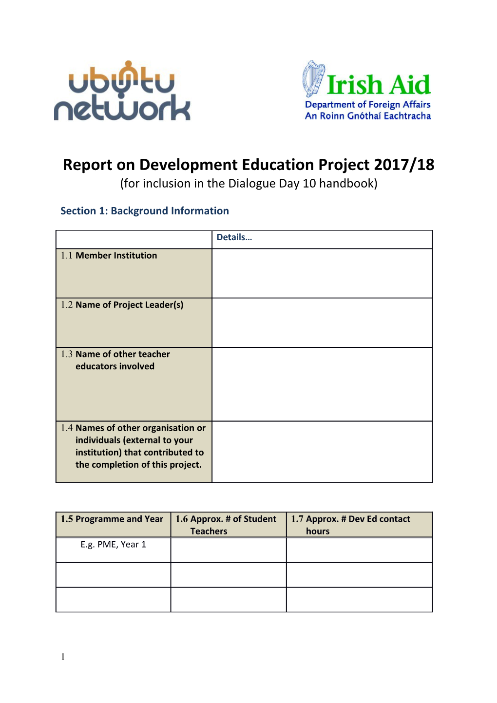 Report on Development Education Project 2017/18 (For Inclusion in the Dialogue Day 10 Handbook)