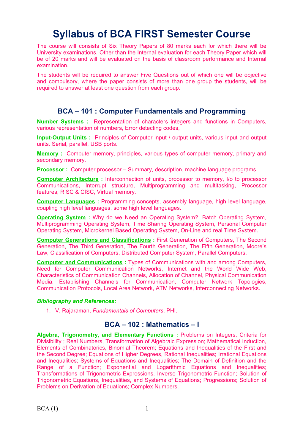 Details Syllabus of BCA Course