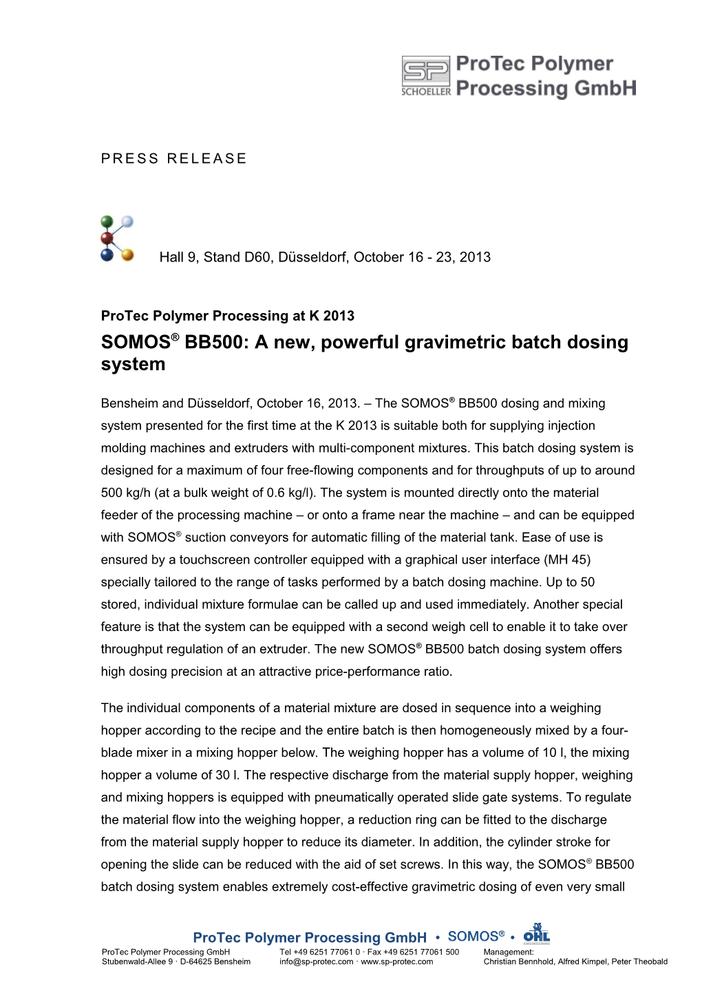 SOMOS BB500: a New, Powerful Gravimetric Batch Dosing System