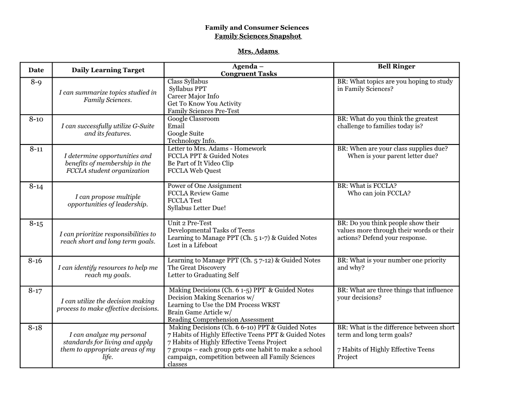 Family and Consumer Sciences