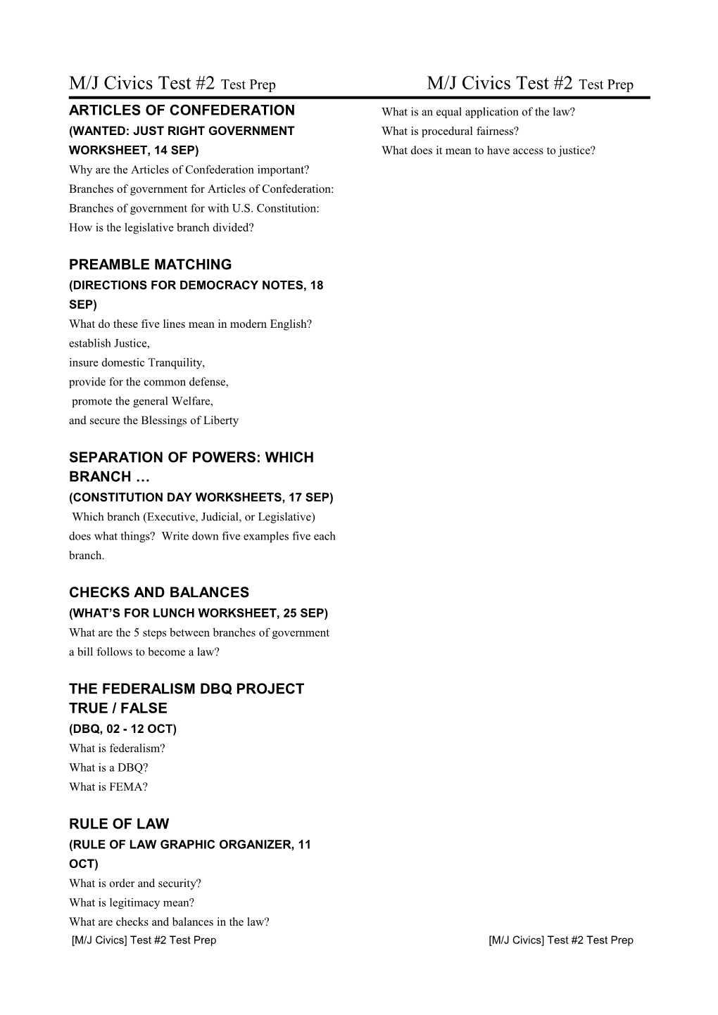 M/J Civics Test #2 Test Prep M/J Civics Test #2 Test Prep