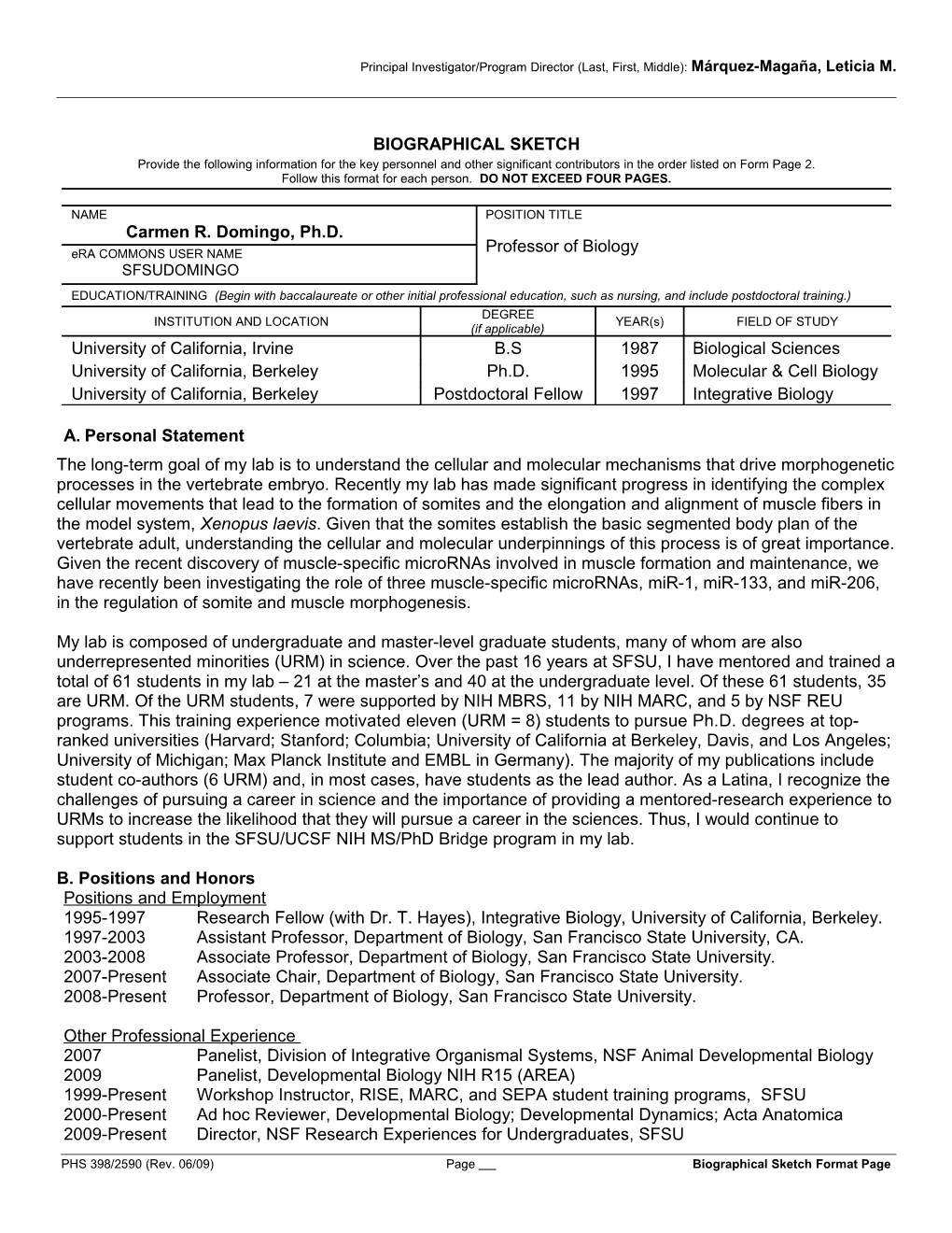 PHS 398 (Rev. 9/04), Biographical Sketch Format Page s3