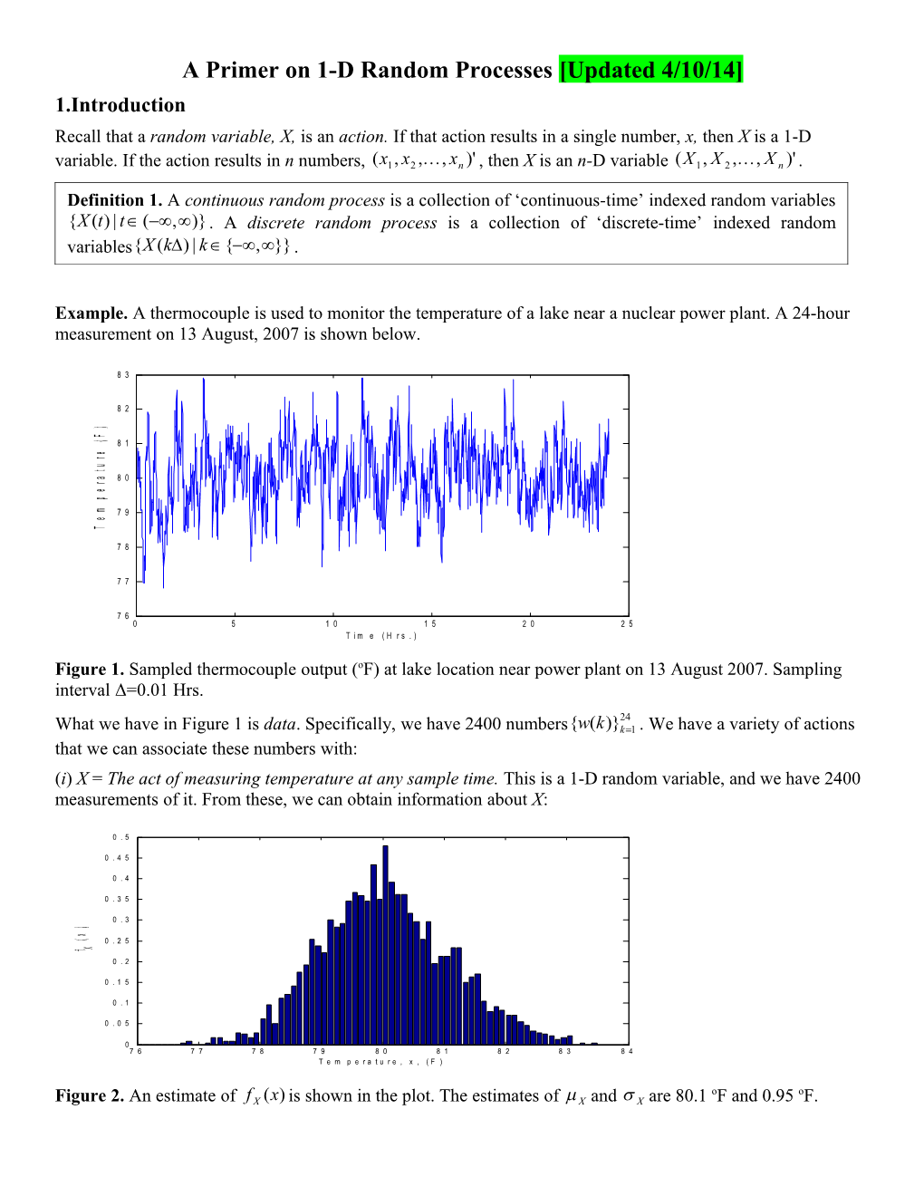 A Primer on 1-D Random Processes Updated 4/10/14