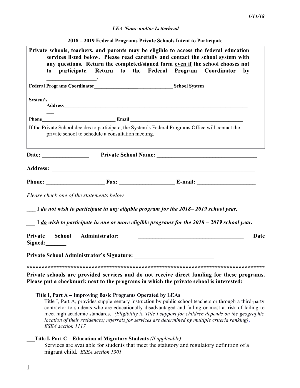 Intent to Participate Form 2018-2019