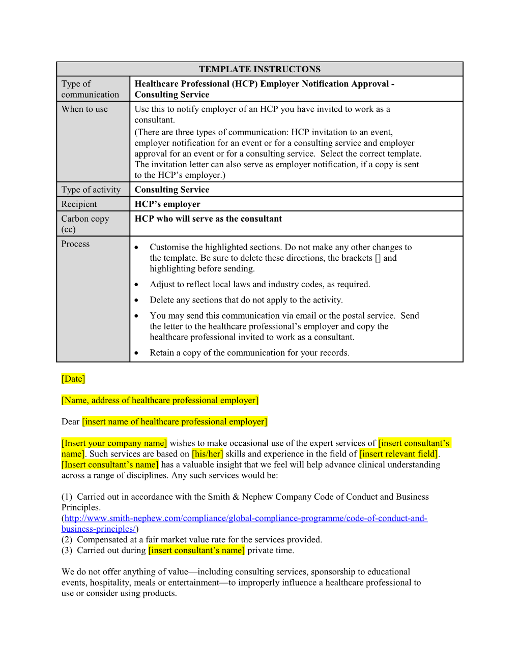 Smith & Nephew Medical Memotemplate