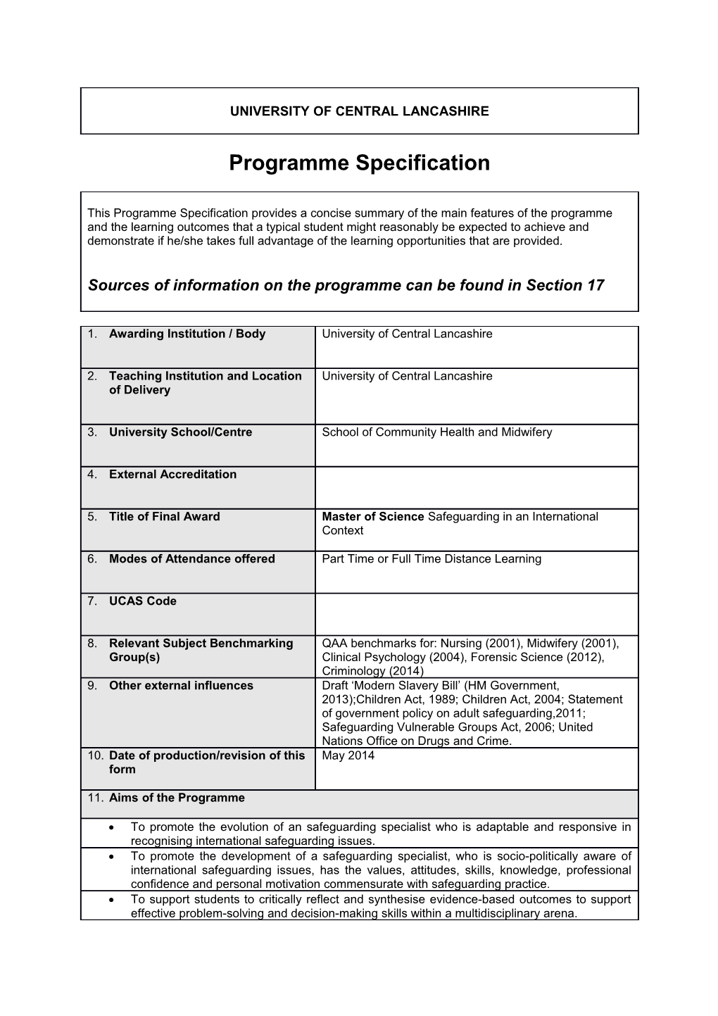 Msc Safeguarding in an International Context