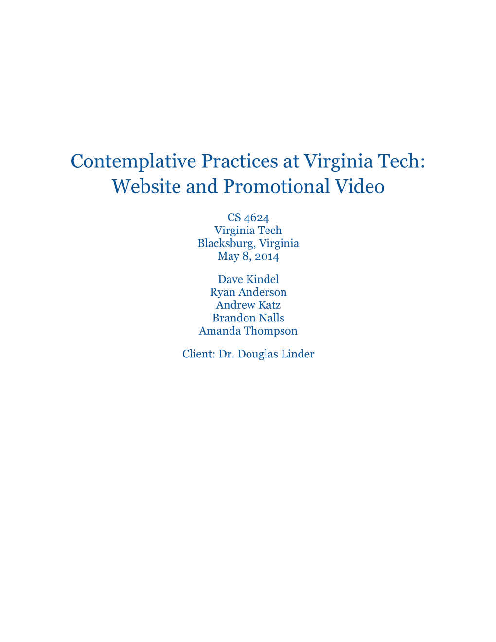 Contemplative Practices at Virginia Tech: Website and Promotional Video