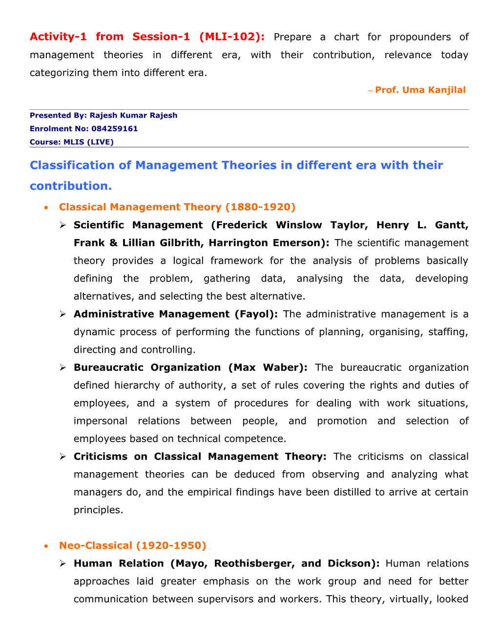 Classification of Management Theories