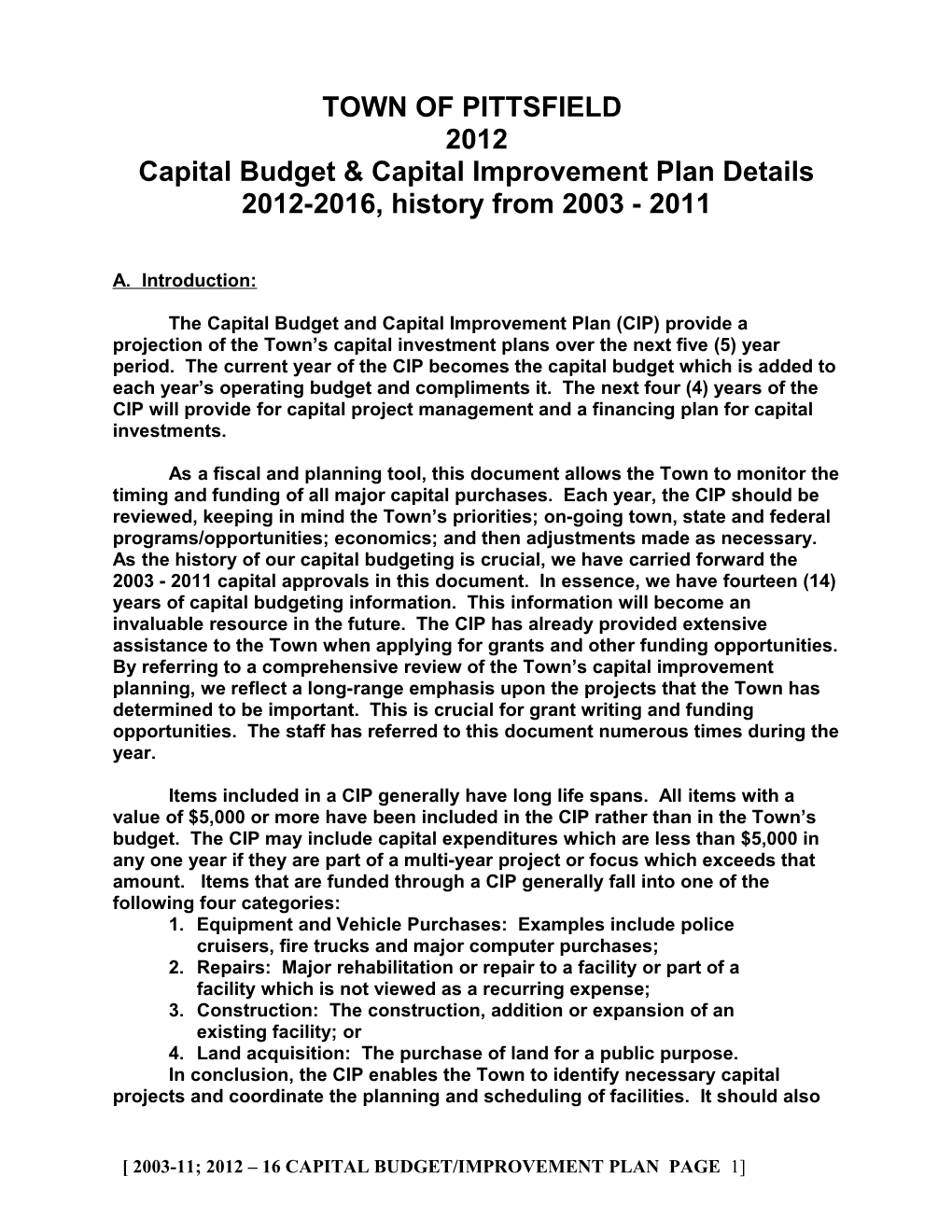 Capital Budget & Capital Improvement Plan Details